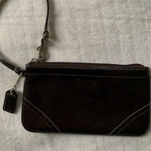 Coach Patent Leather Wristlet in Dark Brown